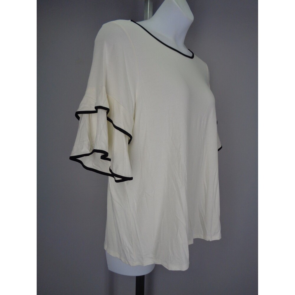 J Jill Wearever Collection Tiered Sleeve Top Size XL Ivory Cream Black New - Picture 6 of 11